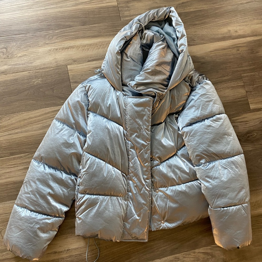 Gap Ice Blue Metallic Puffer